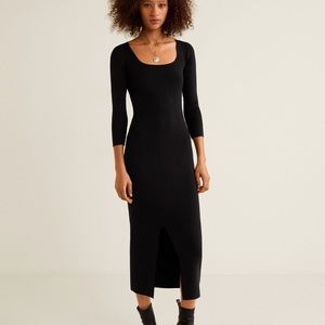 Mango Ribbed Midi Dress Black
